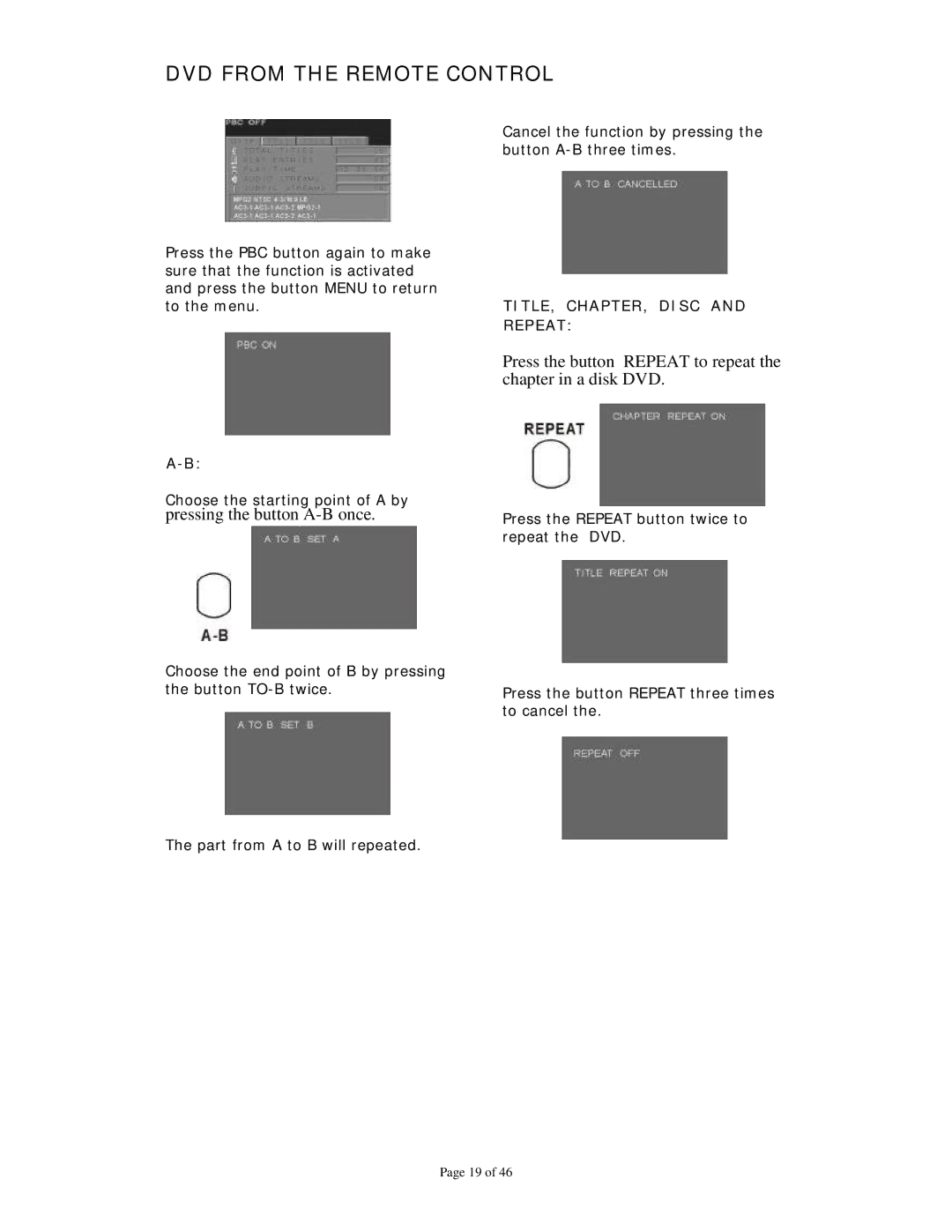 Dolby Laboratories Personal Video Recorder user manual To the menu.TITLE, CHAPTER, Disc, Repeat 