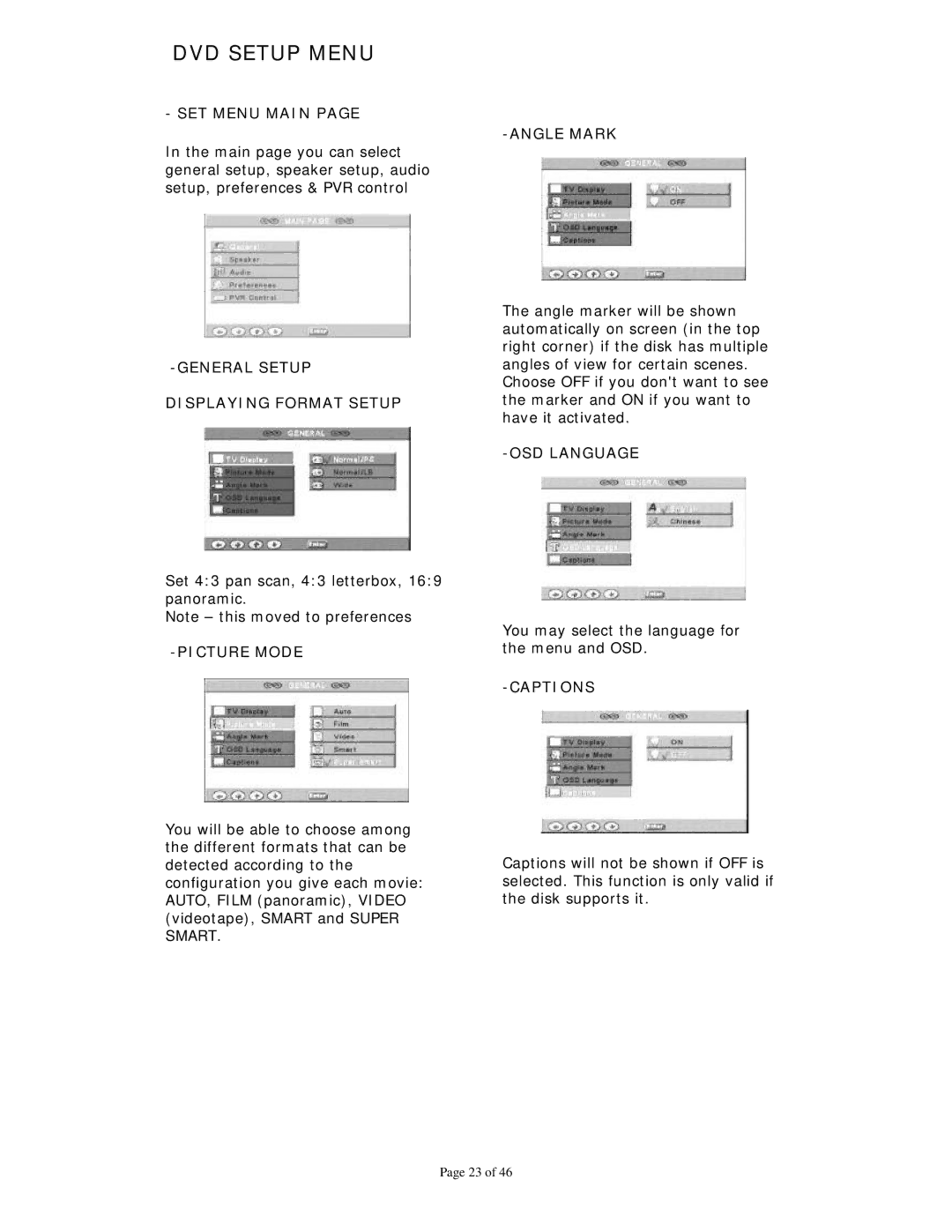 Dolby Laboratories Personal Video Recorder user manual DVD Setup Menu 