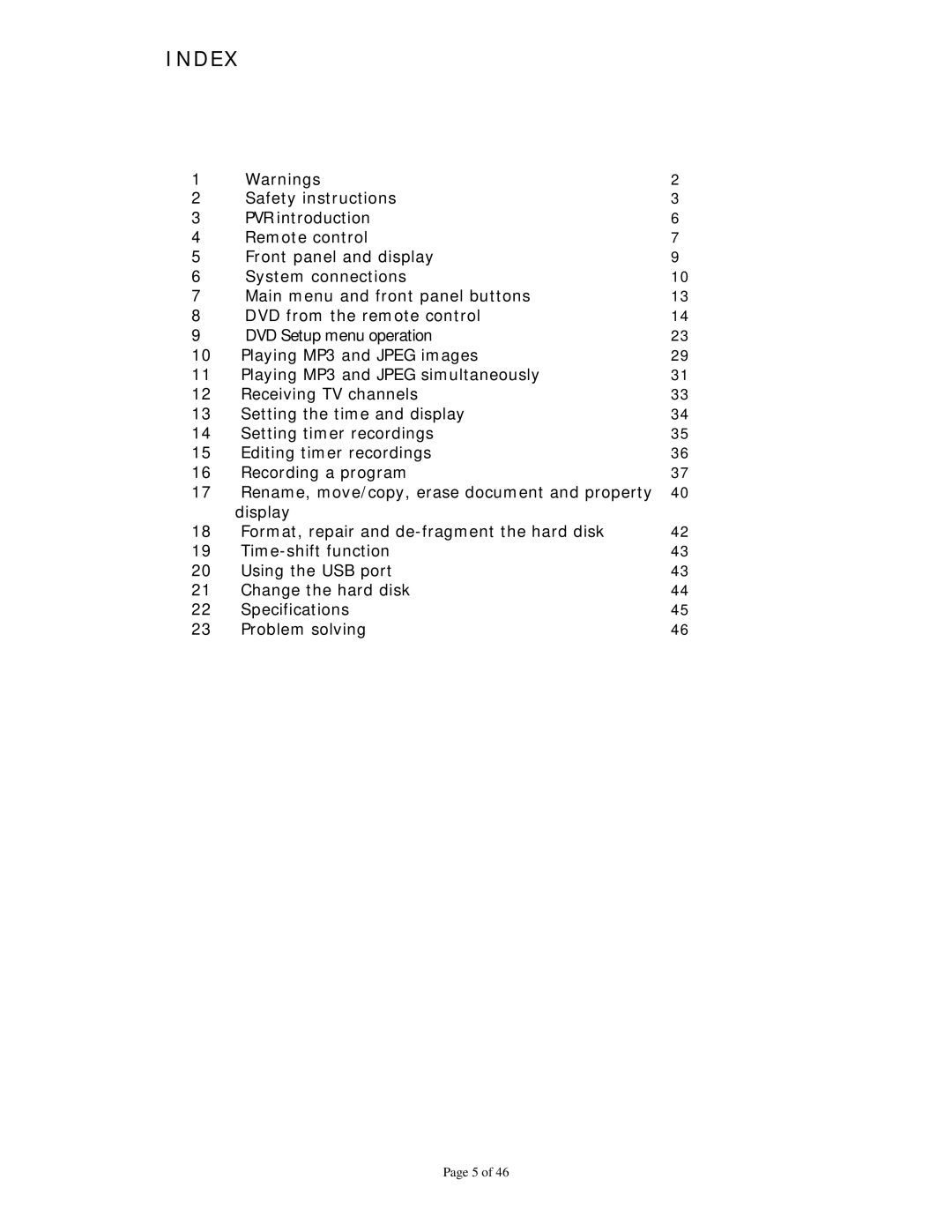 Dolby Laboratories Personal Video Recorder user manual Index 