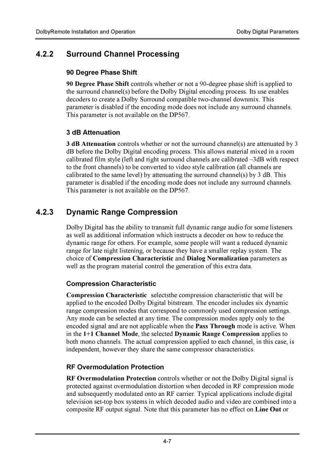 Dolby Laboratories P/N 91659 manual Surround Channel Processing, Dynamic Range Compression 