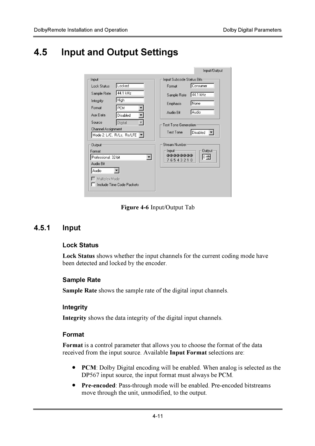 Dolby Laboratories P/N 91659 manual Input and Output Settings 