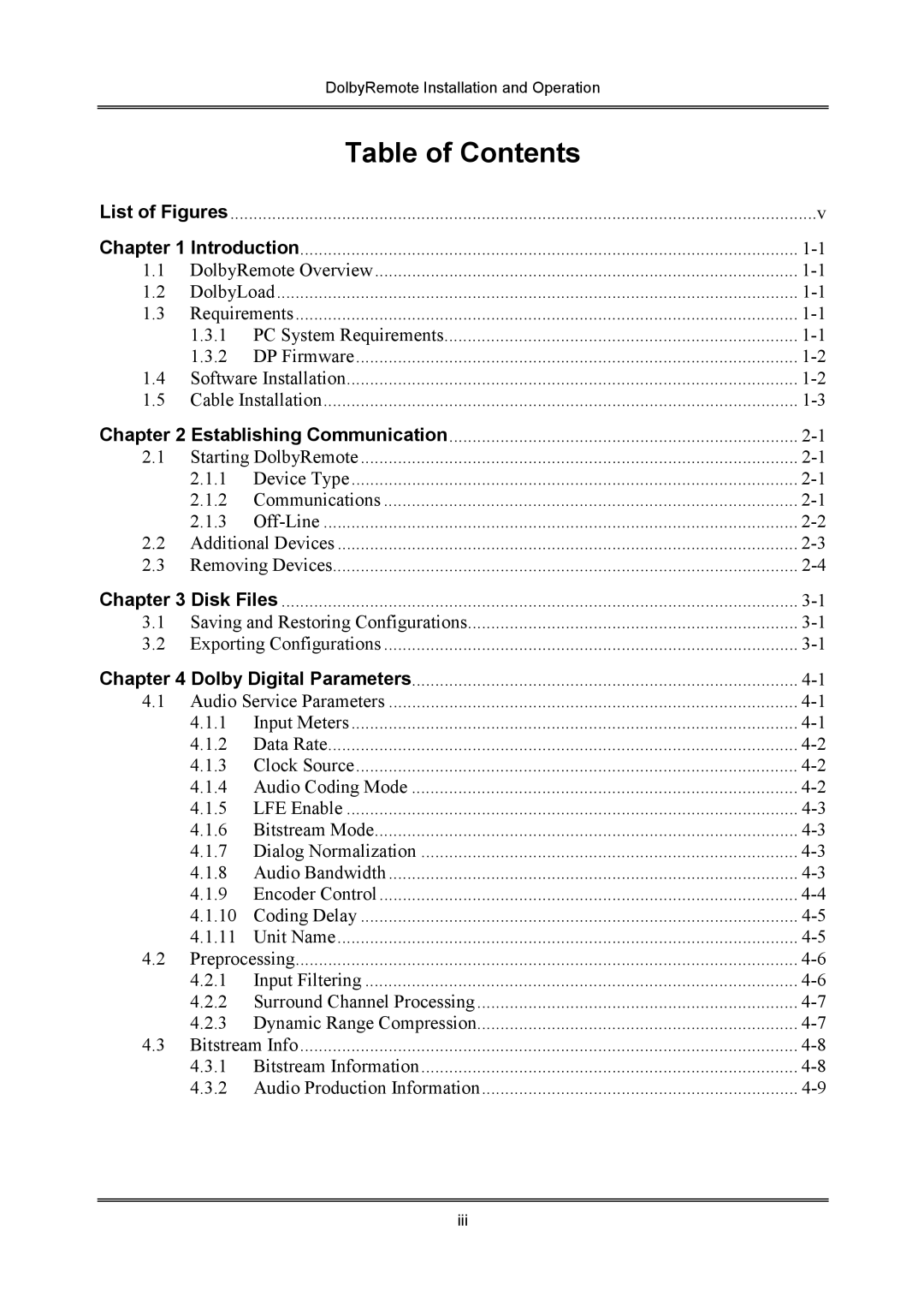 Dolby Laboratories P/N 91659 manual Table of Contents 