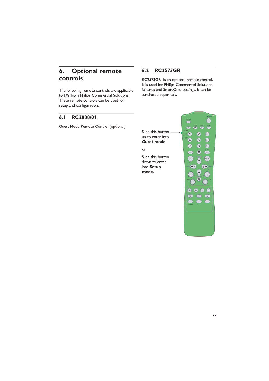 Dolby Laboratories RC2573GR important safety instructions Optional remote controls, RC2888/01 