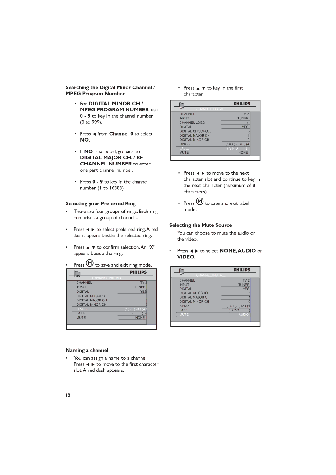 Dolby Laboratories RC2888/01 Press 0 9 to key in the channel number 1 to, Selecting your Preferred Ring, Naming a channel 