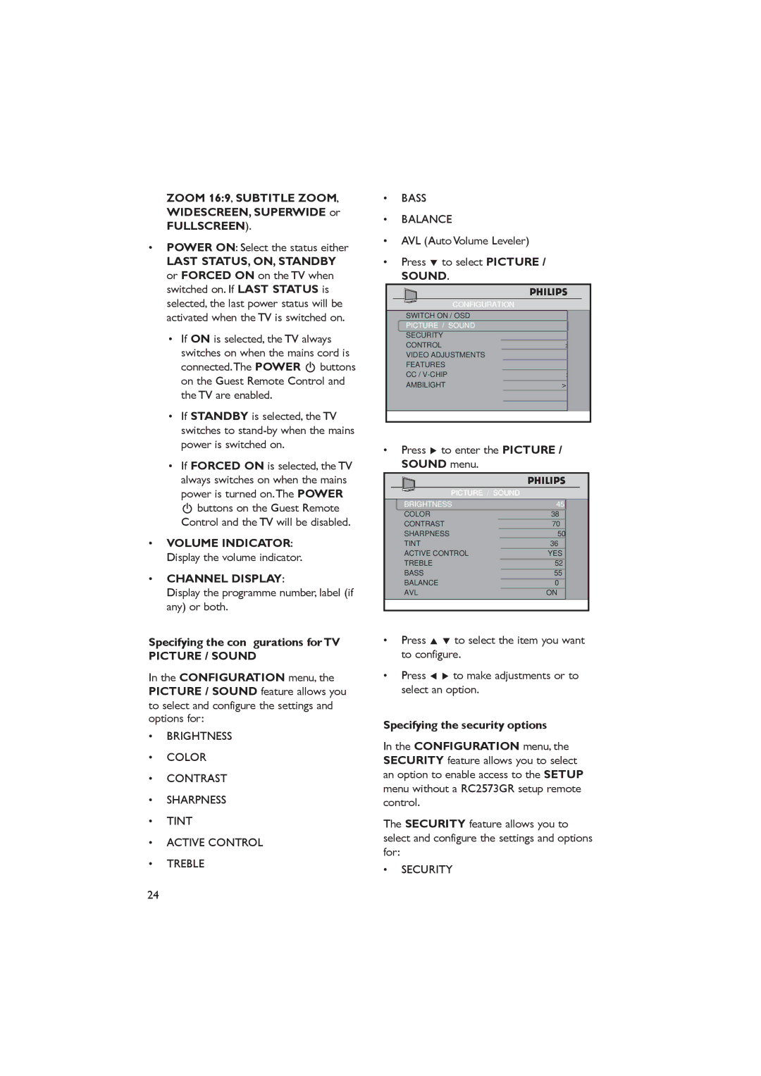 Dolby Laboratories RC2888/01, RC2573GR important safety instructions Fullscreen, Channel Display, Sound 