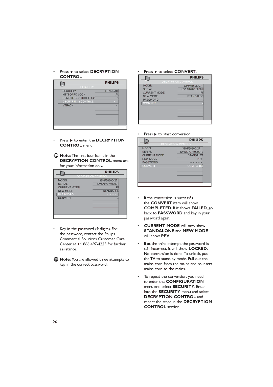 Dolby Laboratories RC2888/01, RC2573GR Press ï to select Decryption, Press Æ to enter the Decryption Control menu 