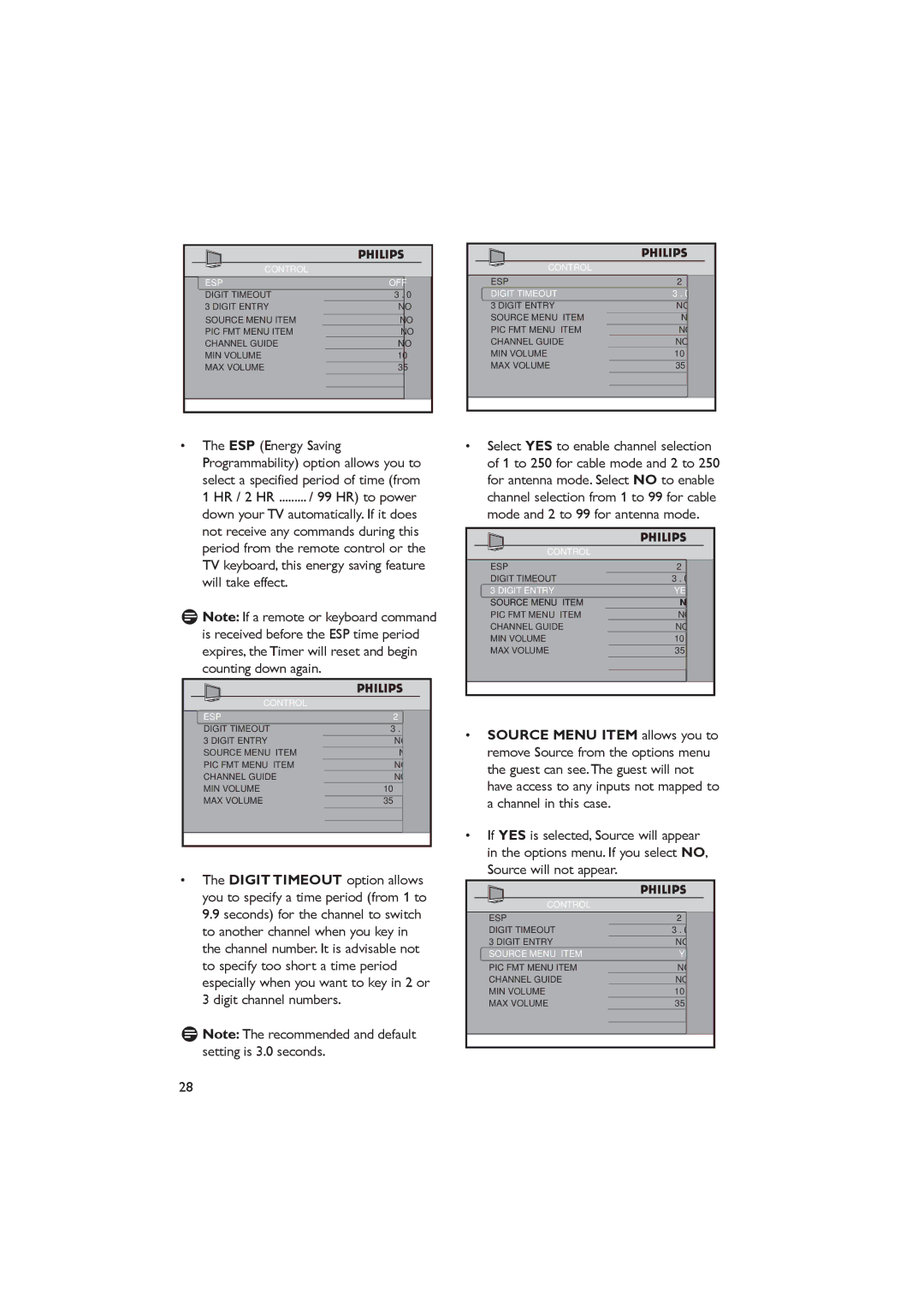 Dolby Laboratories RC2888/01, RC2573GR Control ESP OFF, Digit Timeout, Digit Entry YES, Source Menu Item YES 