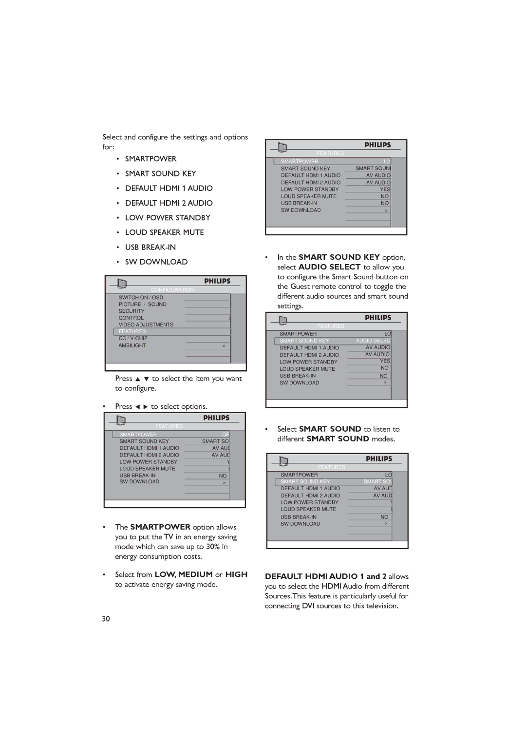 Dolby Laboratories RC2888/01, RC2573GR important safety instructions Select and configure the settings and options for 