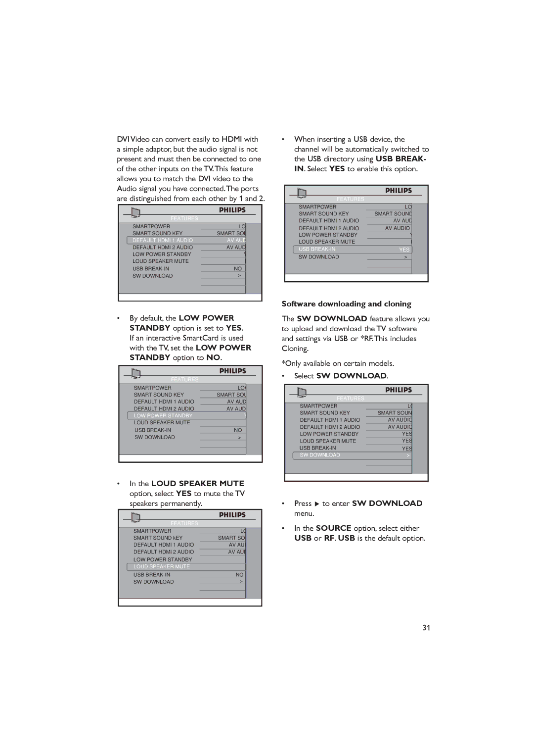 Dolby Laboratories RC2573GR, RC2888/01 important safety instructions Software downloading and cloning, Select SW Download 