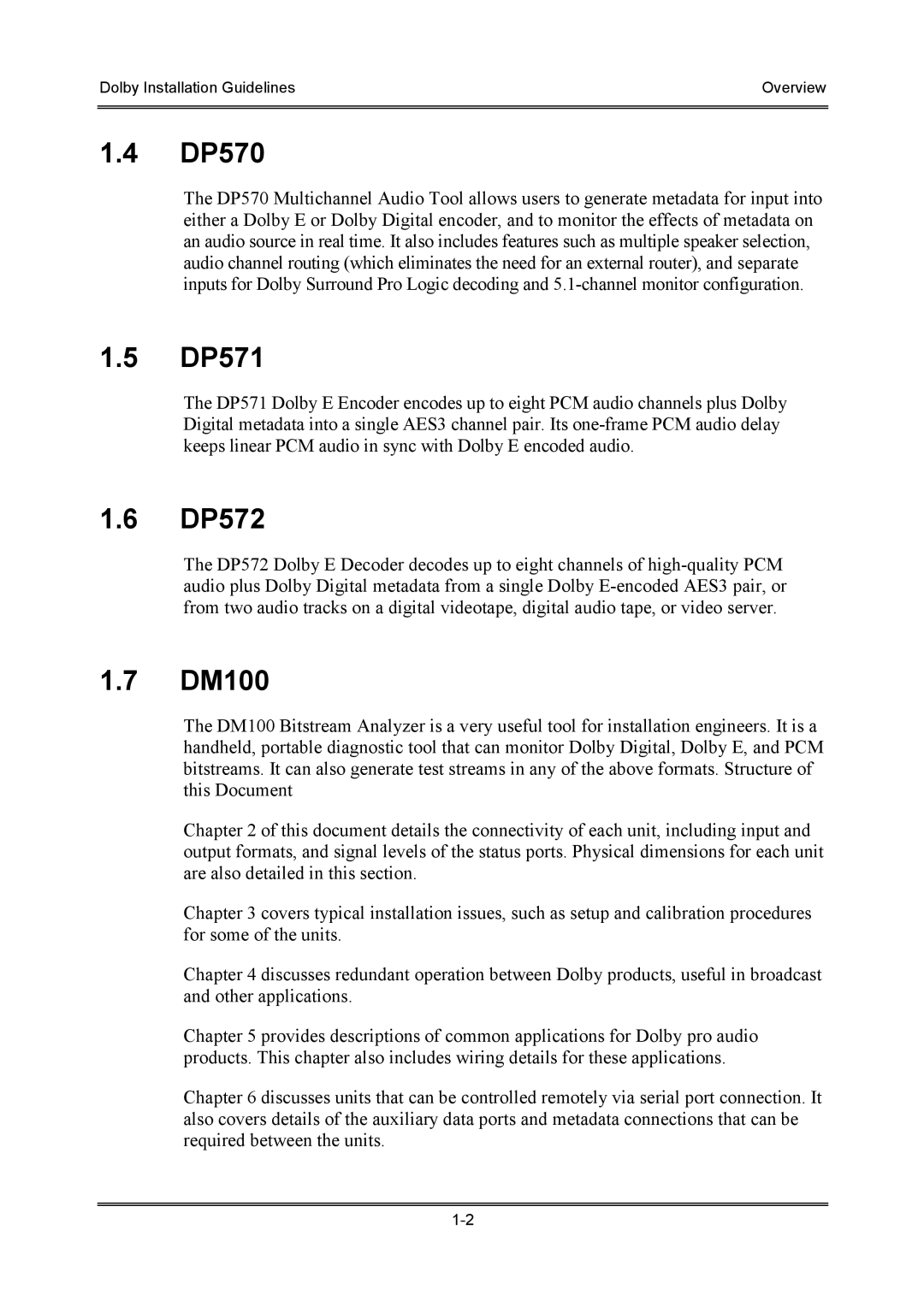 Dolby Laboratories S01/13621 manual DP570, DP571, DP572, DM100 