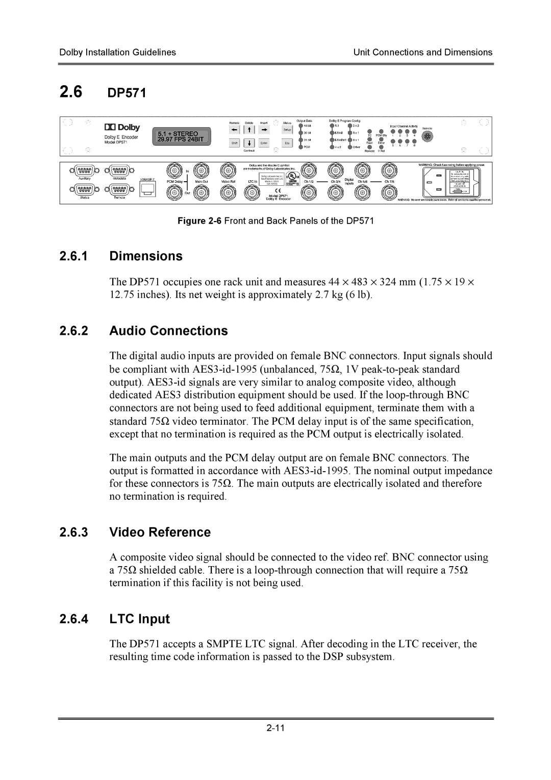 Dolby Laboratories S01/13621 manual DP571, LTC Input 