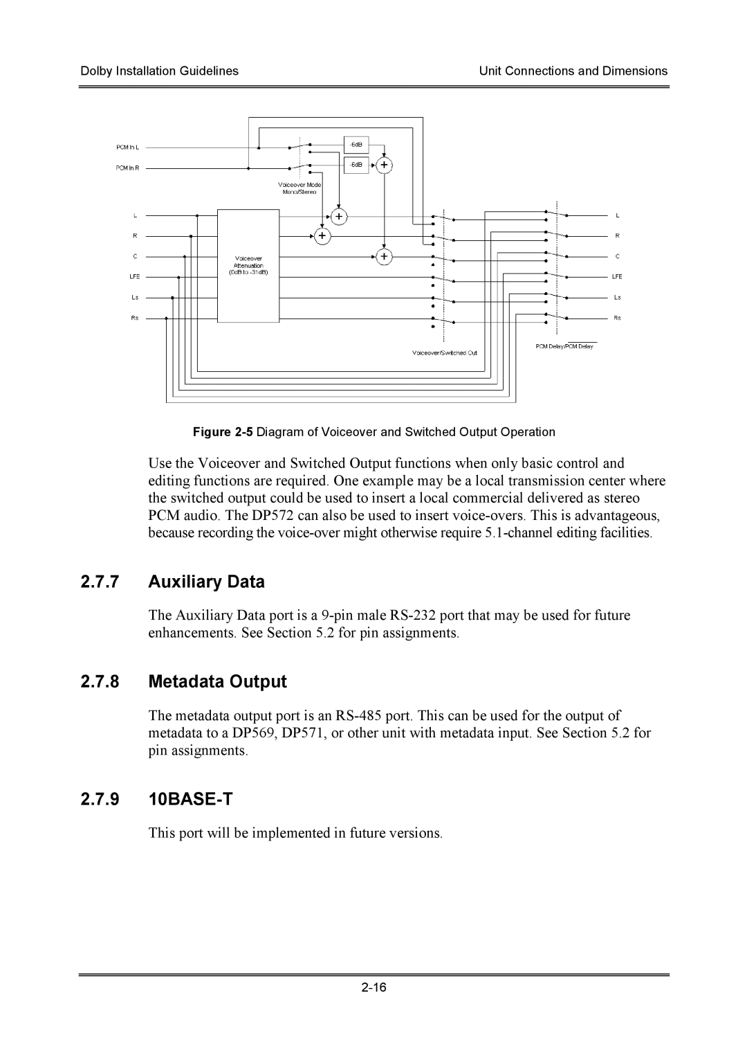 Dolby Laboratories S01/13621 manual 5Diagram of Voiceover and Switched Output Operation 