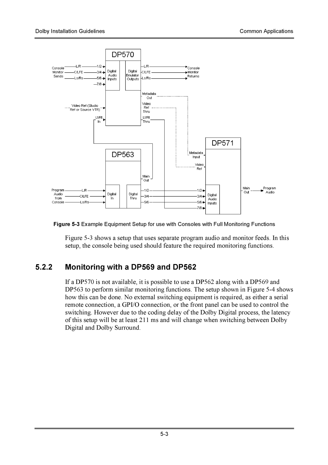 Dolby Laboratories S01/13621 manual Monitoring with a DP569 and DP562 