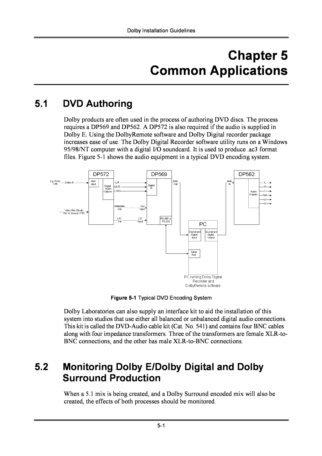 Dolby Laboratories S01/13621 manual Chapter Common Applications, 5.1DVD Authoring 