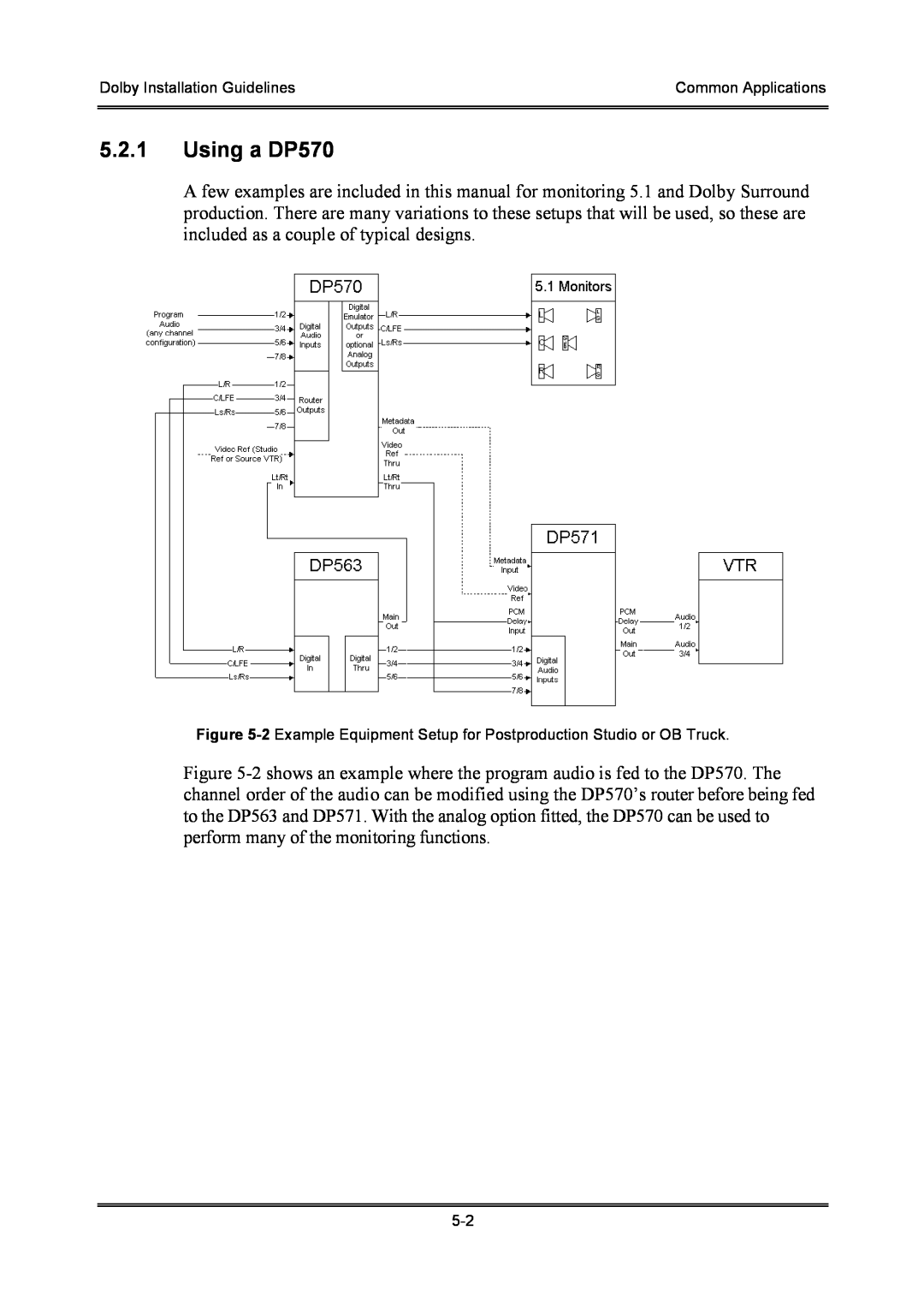 Dolby Laboratories S01/13621 manual 5.2.1Using a DP570, Dolby Installation Guidelines, Common Applications 