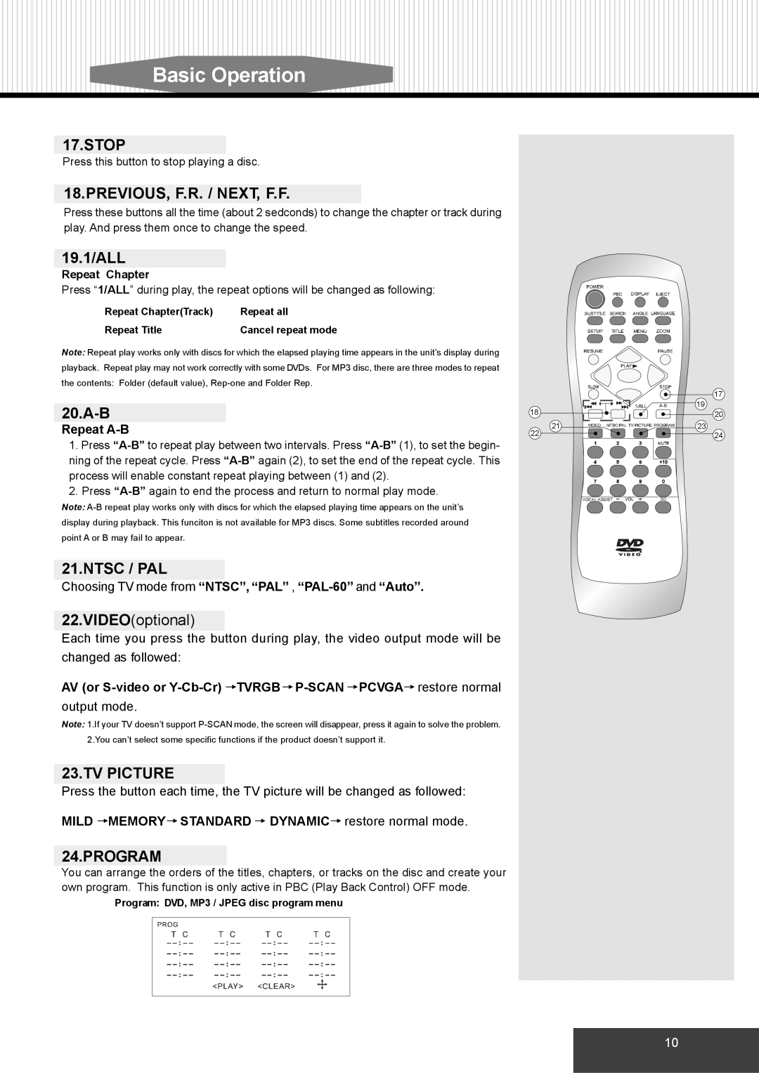 Dolby Laboratories S99 manual Previous, F.R. / Next, F.F, Ntsc / PAL, TV Picture, Program 