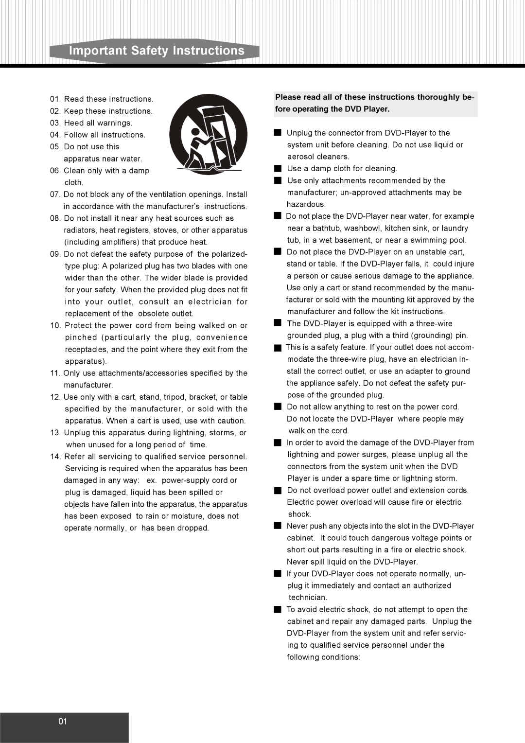 Dolby Laboratories S99 manual Important Safety Instructions 