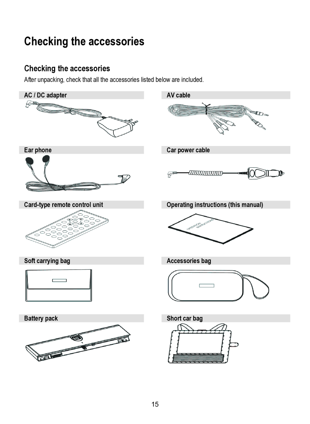 Dolby Laboratories SDV-27 operating instructions Checking the accessories 