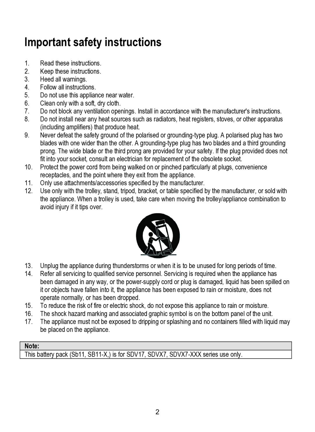 Dolby Laboratories SDV-27 operating instructions Important safety instructions 