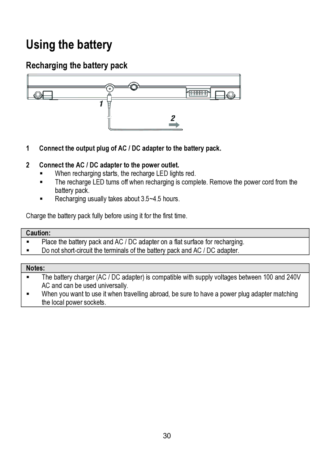 Dolby Laboratories SDV-27 operating instructions Using the battery, Recharging the battery pack 