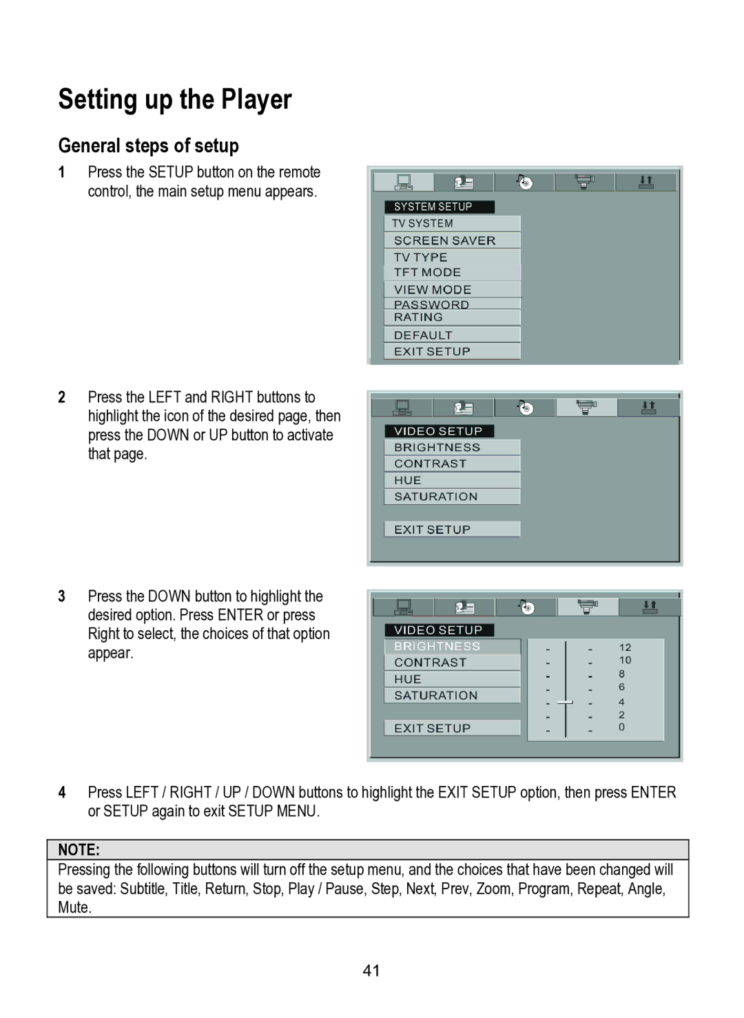 Dolby Laboratories SDV-27 operating instructions Setting up the Player, General steps of setup 