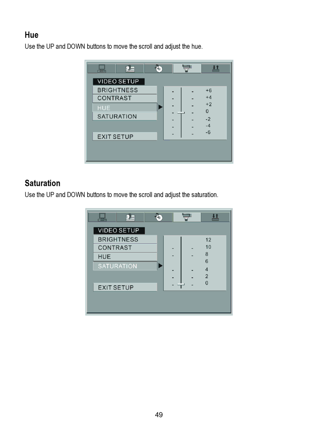 Dolby Laboratories SDV-27 operating instructions Hue, Saturation 