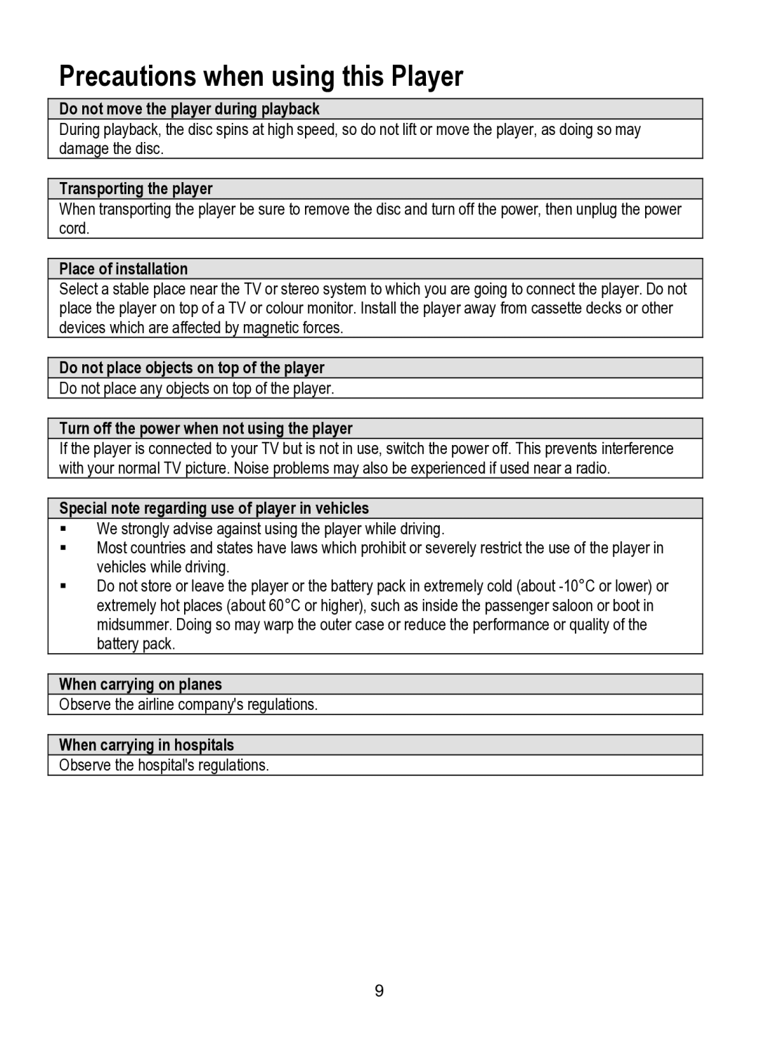 Dolby Laboratories SDV-27 operating instructions Precautions when using this Player 