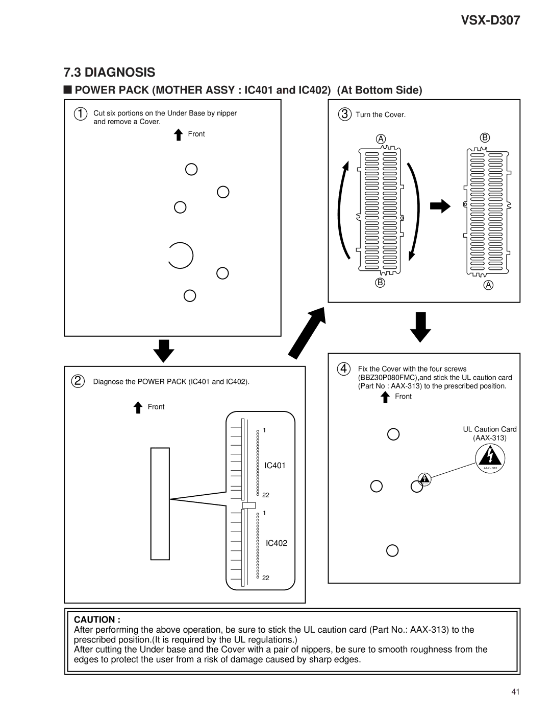 Dolby Laboratories 31-3043, STAV-3770 service manual Diagnosis, Power Pack Mother Assy IC401 and IC402 At Bottom Side 