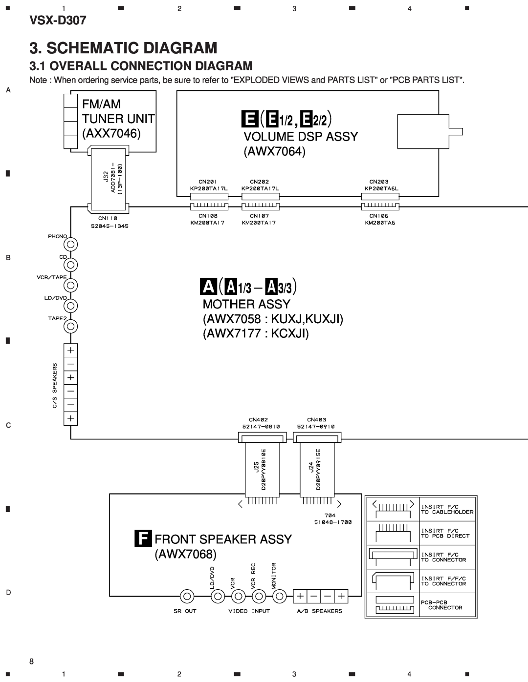 Dolby Laboratories STAV-3770 Schematic Diagram, E E 1/2 , E 2/2, A A 1/3 A 3/3, Overall Connection Diagram, Fm/Am, AXX7046 