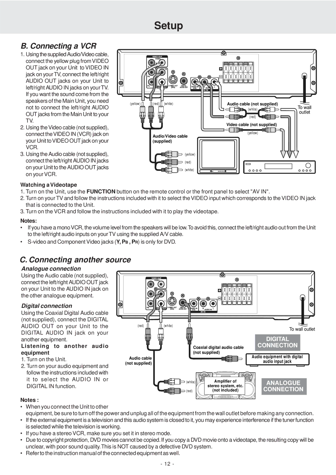 Dolby Laboratories STS75E owner manual Connecting a VCR, Connecting another source 