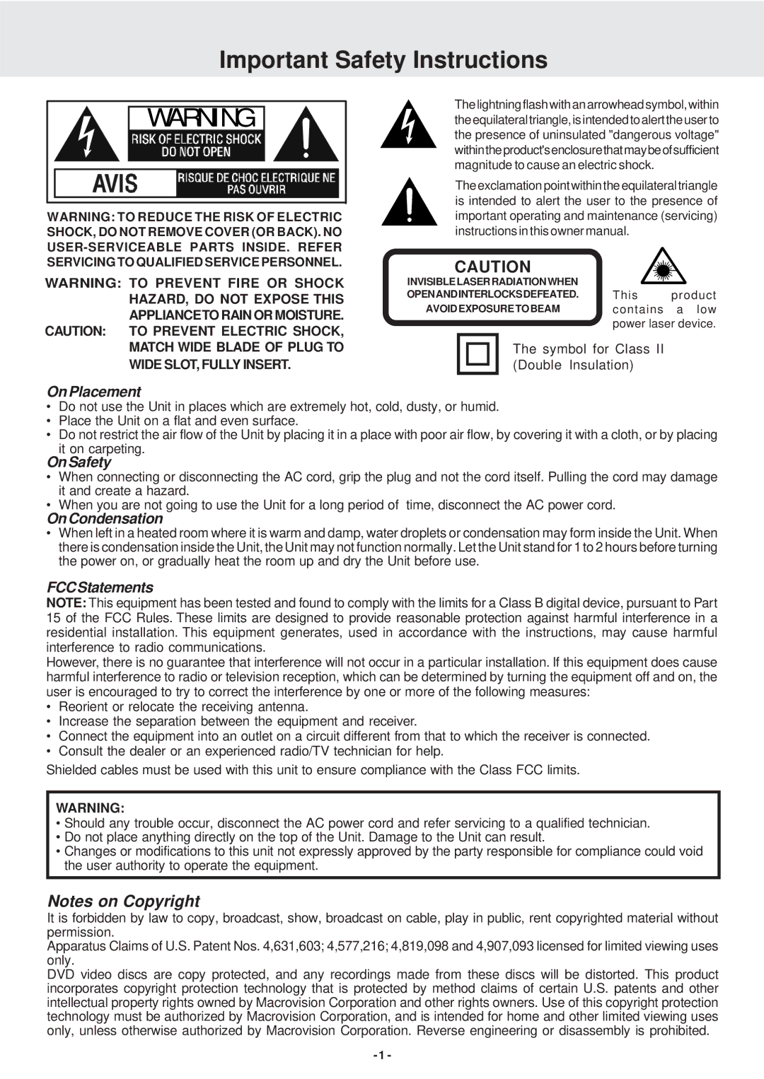 Dolby Laboratories STS75E owner manual Important Safety Instructions 