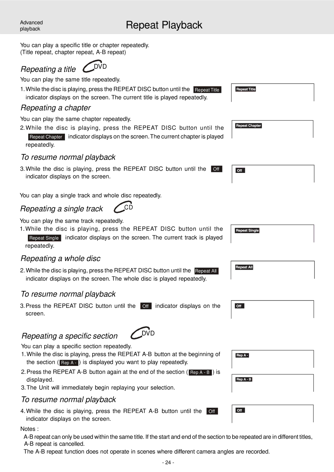 Dolby Laboratories STS75E owner manual Repeat Playback 