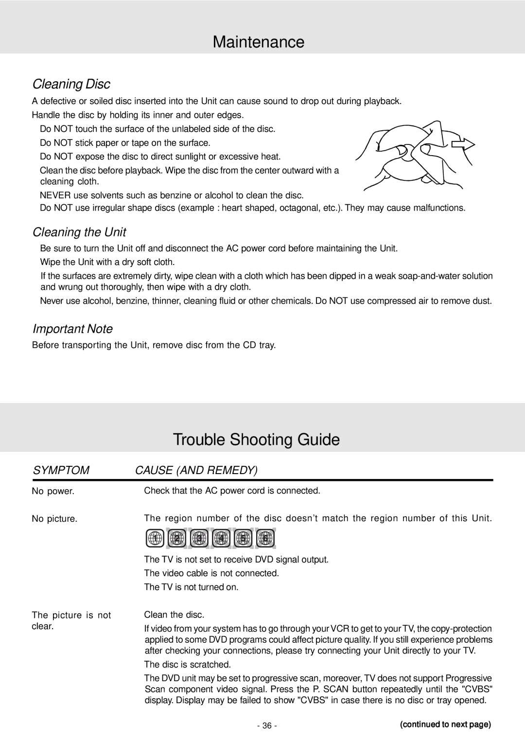 Dolby Laboratories STS75E Maintenance, Trouble Shooting Guide, Cleaning Disc, Cleaning the Unit, Important Note 