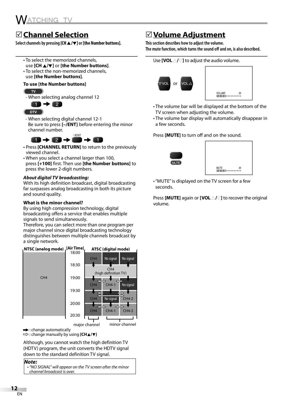 Dolby Laboratories V07TV13 owner manual Watching TV, Channel Selection, Volume Adjustment 