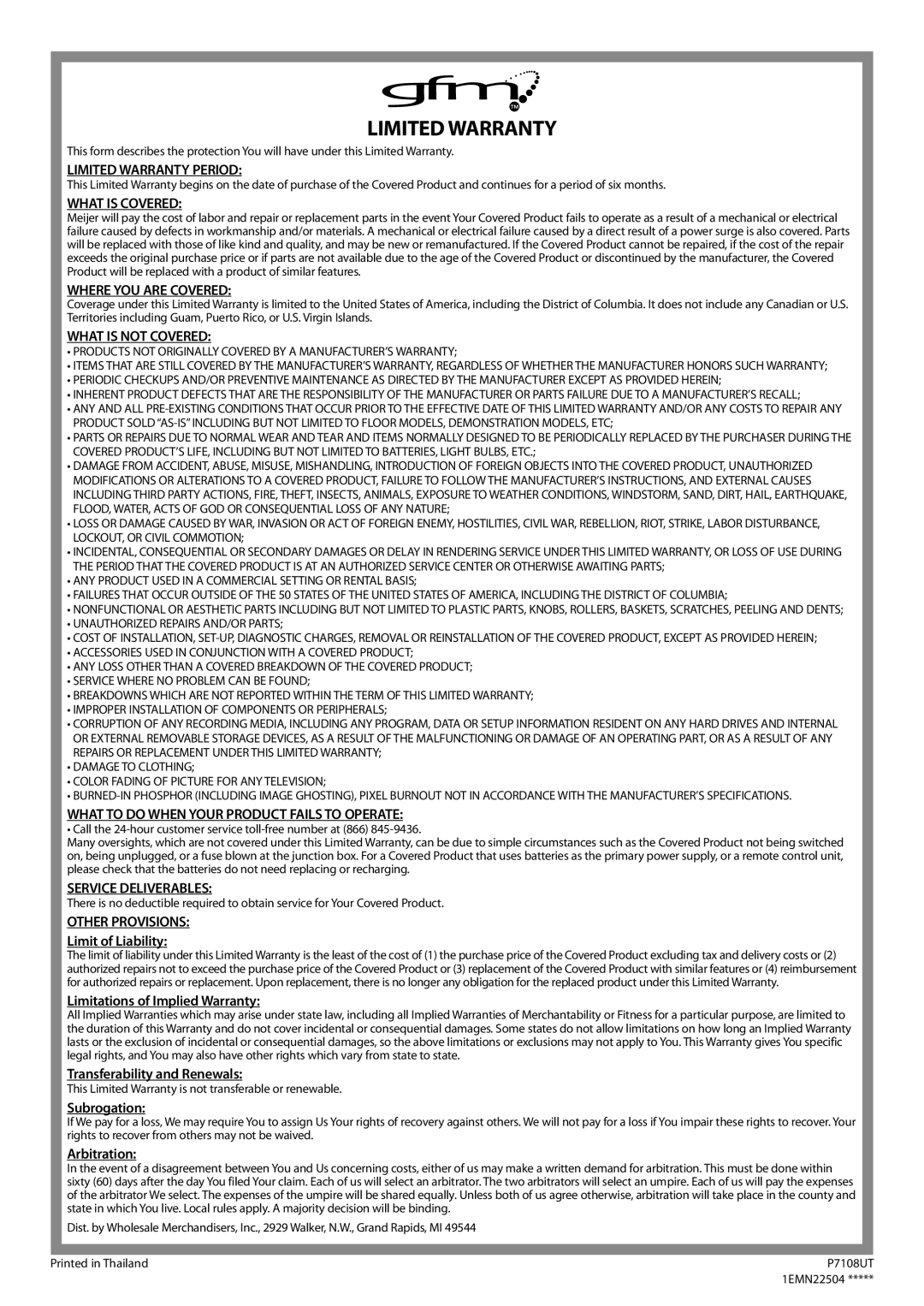 Dolby Laboratories V07TV13 Limit of Liability, Limitations of Implied Warranty, Transferability and Renewals, Subrogation 