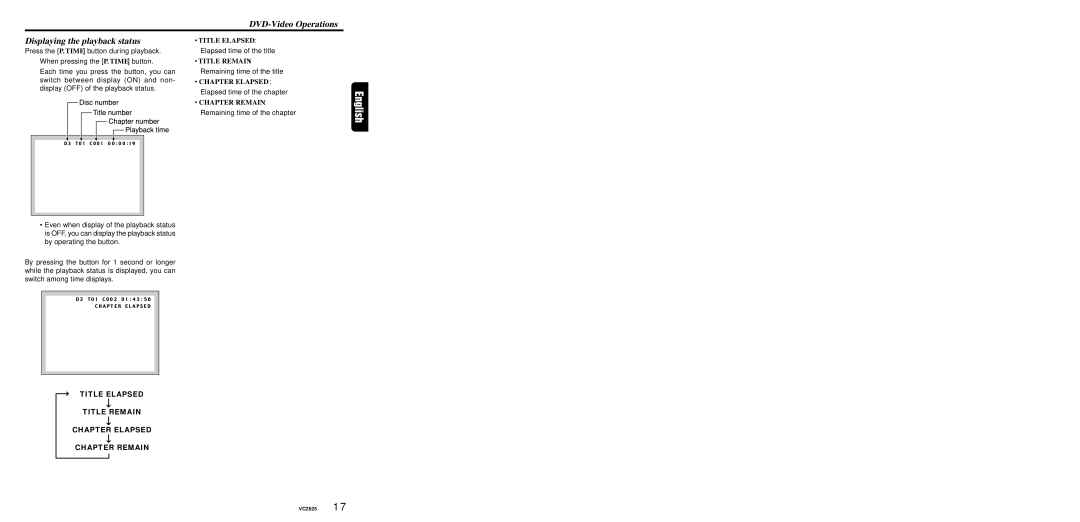 Dolby Laboratories VCZ625 warranty DVD-Video Operations Displaying the playback status 