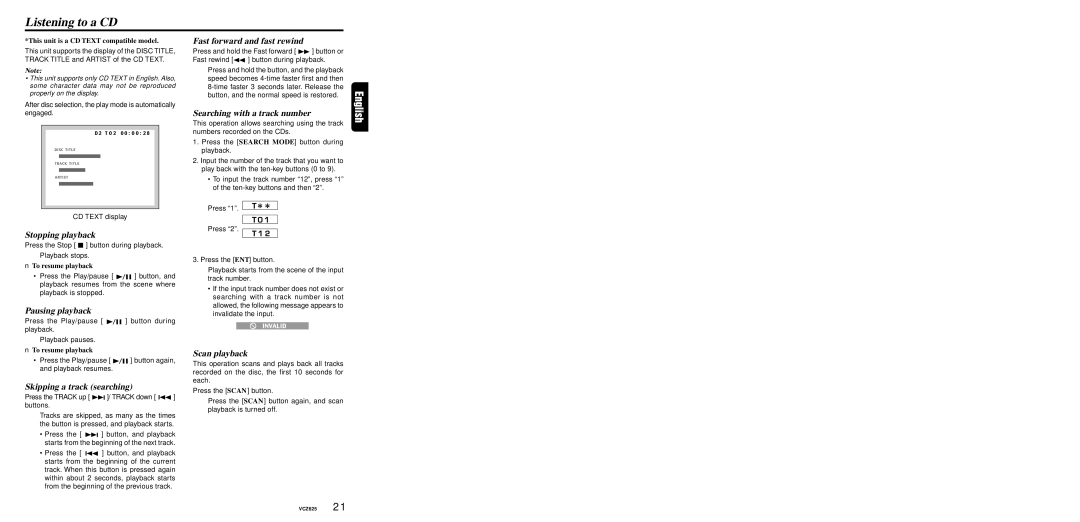 Dolby Laboratories VCZ625 warranty Listening to a CD, This unit is a CD Text compatible model 