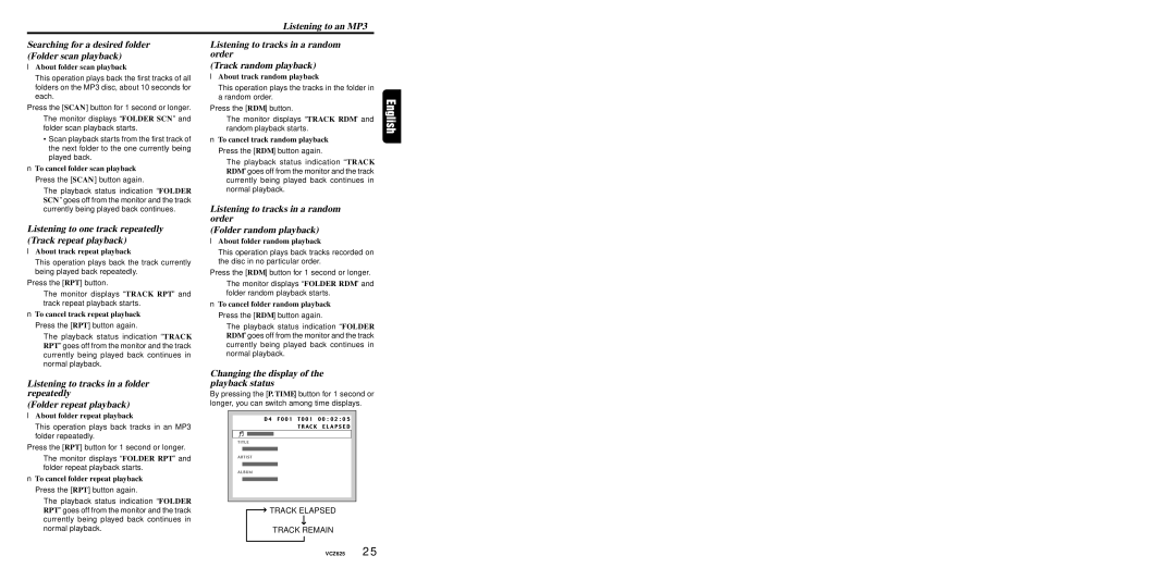 Dolby Laboratories VCZ625 warranty Listening to one track repeatedly Track repeat playback 