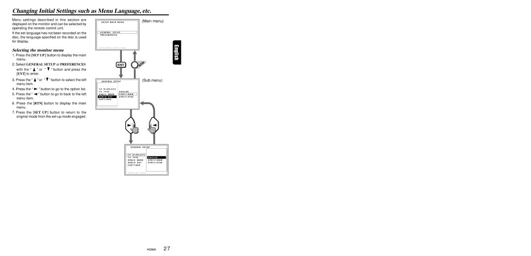 Dolby Laboratories VCZ625 warranty Changing Initial Settings such as Menu Language, etc, Selecting the monitor menu 