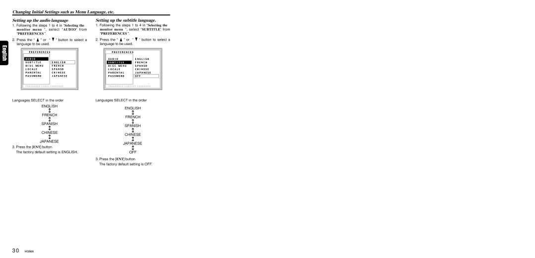 Dolby Laboratories VCZ625 warranty Setting up the subtitle language 