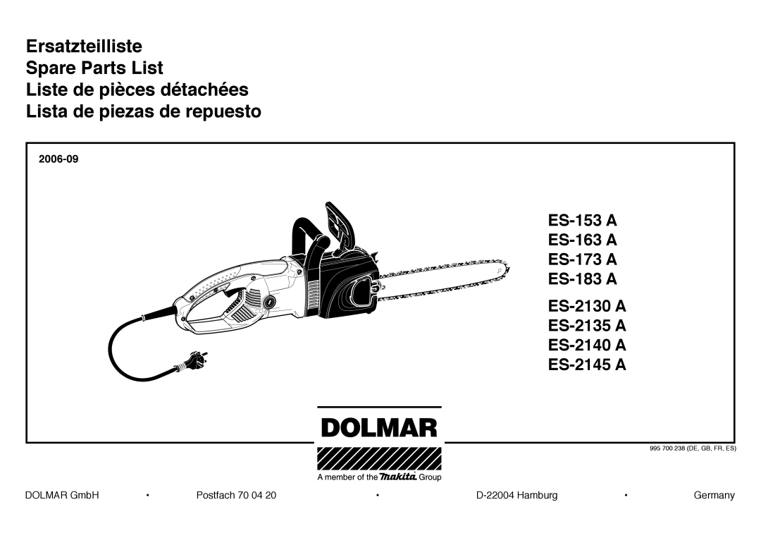 Dolmar ES-2140 A, ES-2145 A, ES-2135 A, ES-2130 A, ES-183 A manual 2006-09 