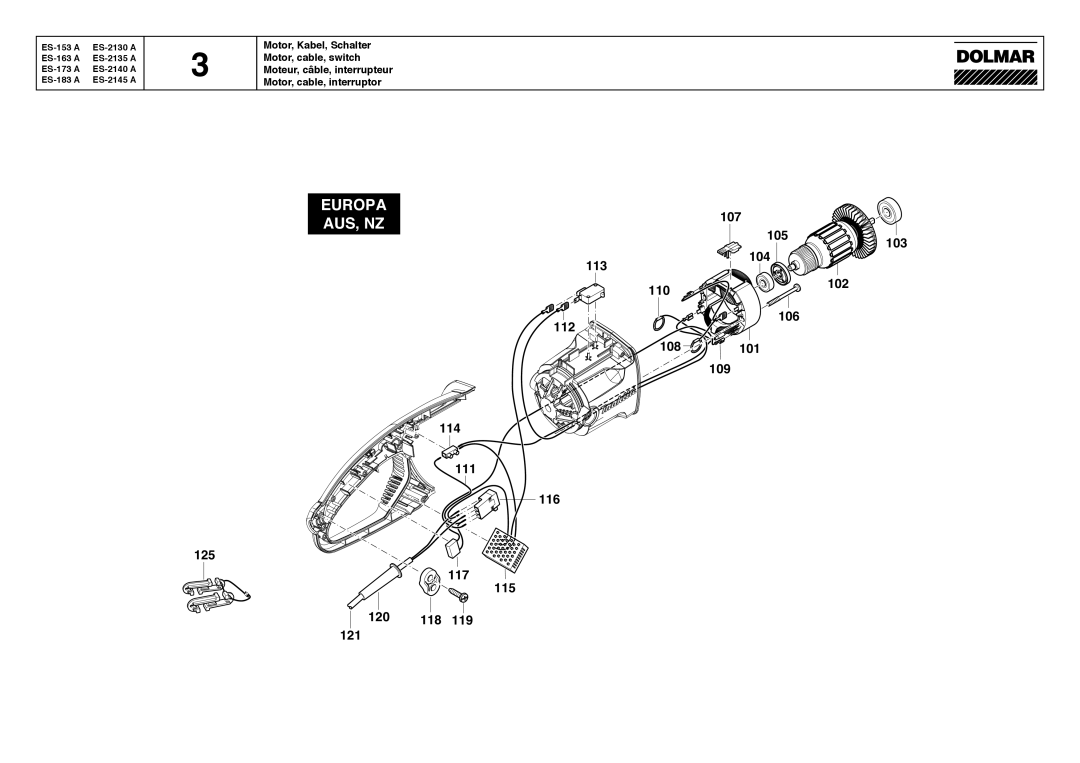 Dolmar ES-2140 A, ES-2145 A, ES-2135 A, ES-2130 A, ES-183 A manual Europa 