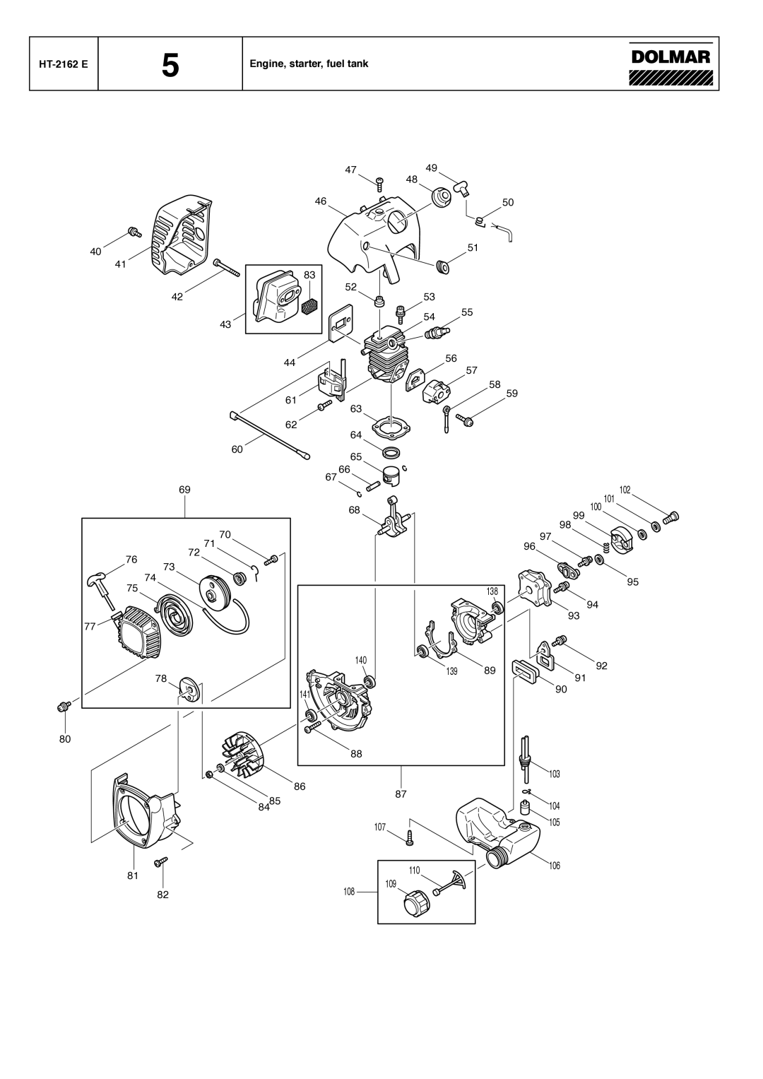 Dolmar HT-2145 D manual HT-2162 E Engine, starter, fuel tank 