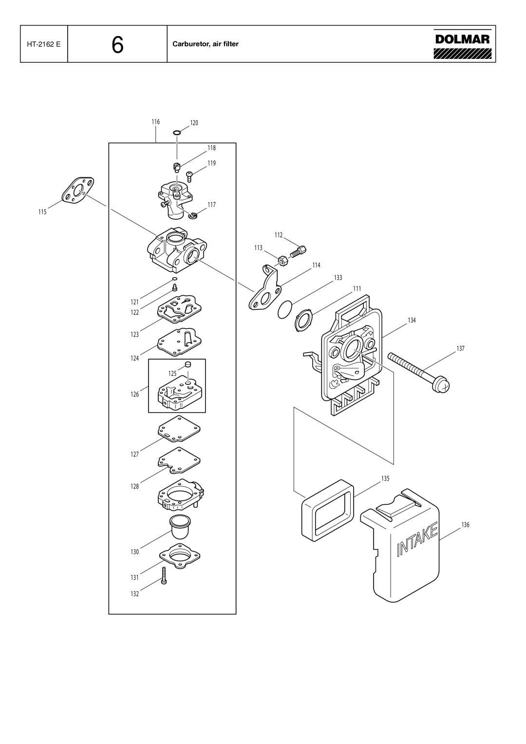 Dolmar HT-2145 D manual HT-2162 E Carburetor, air filter 