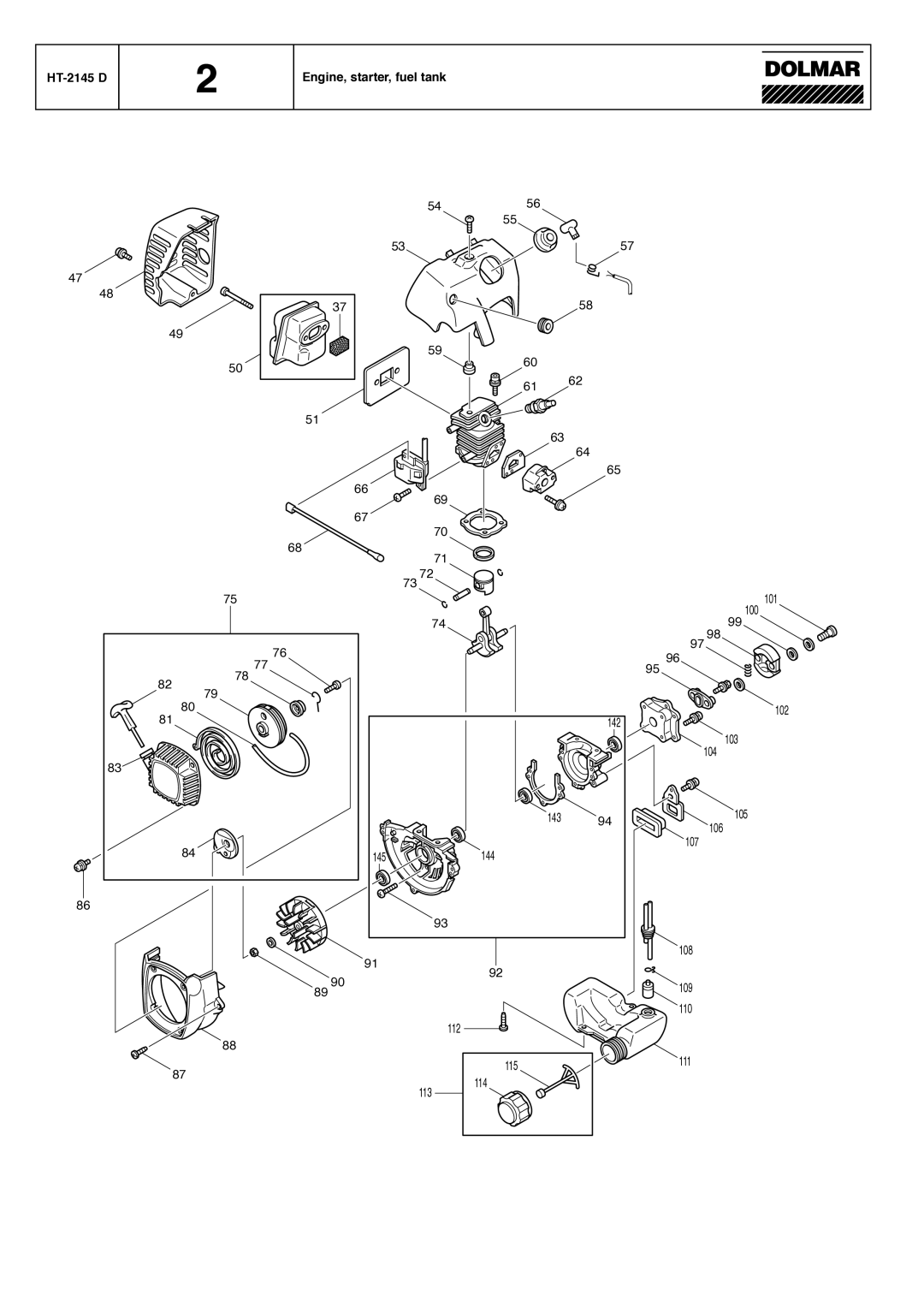 Dolmar HT-2162 E manual HT-2145 D Engine, starter, fuel tank 