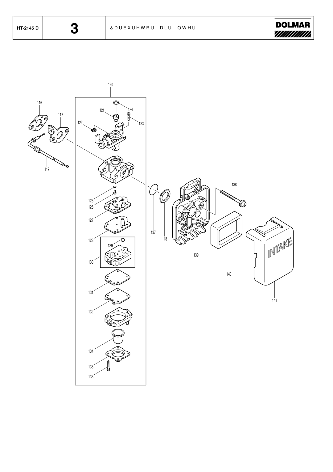 Dolmar HT-2162 E manual HT-2145 D Carburetor, air filter 