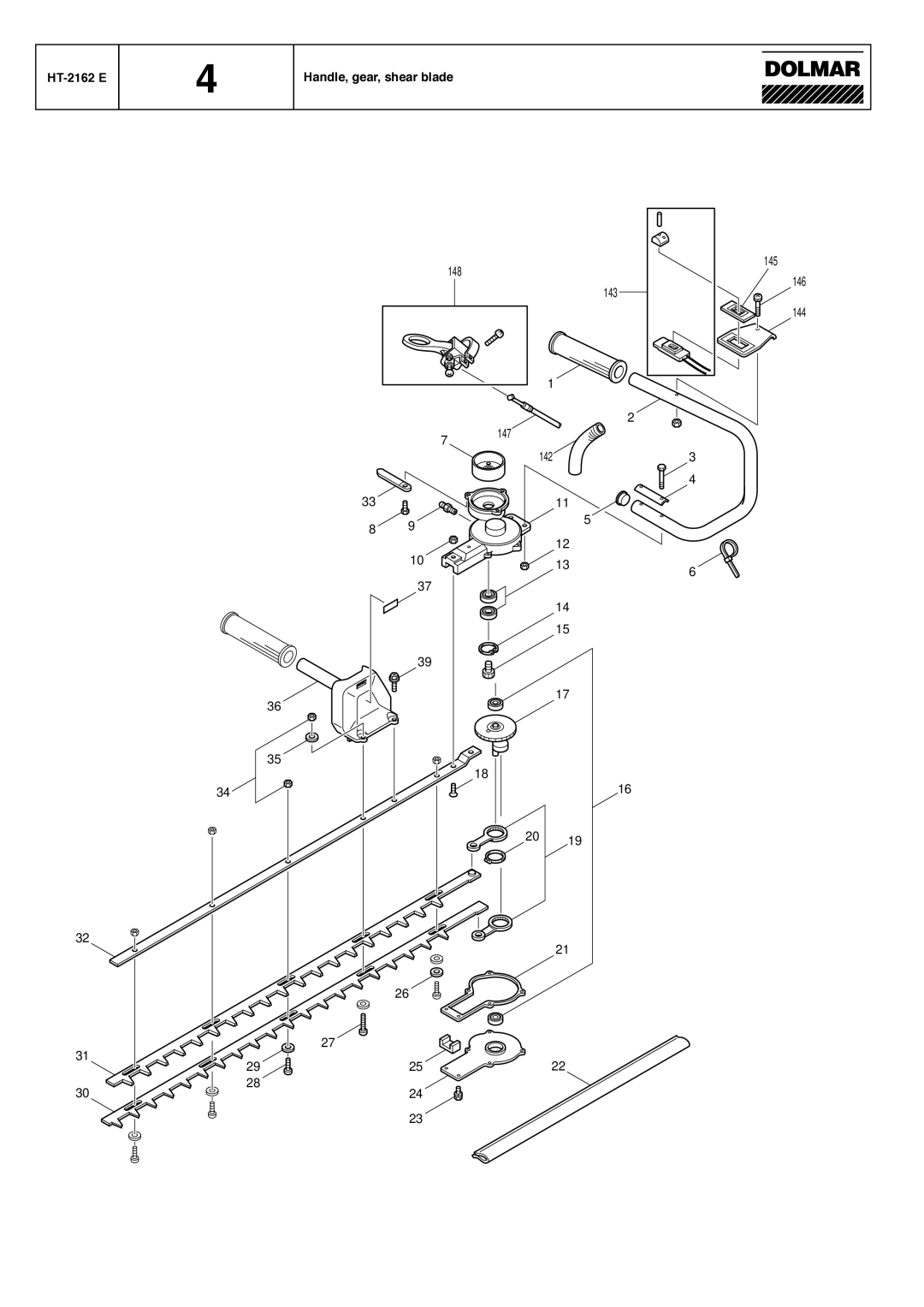 Dolmar HT-2145 D manual HT-2162 E Handle, gear, shear blade 