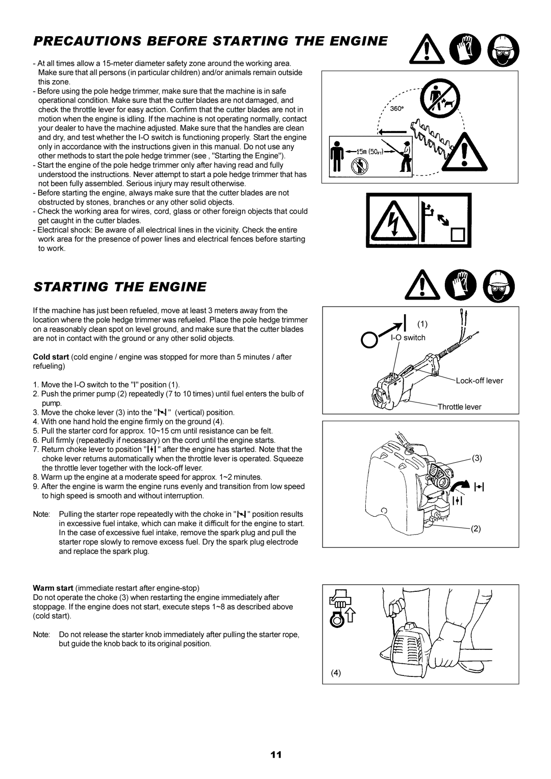 Dolmar MH-2556 instruction manual Precautions Before Starting the Engine 