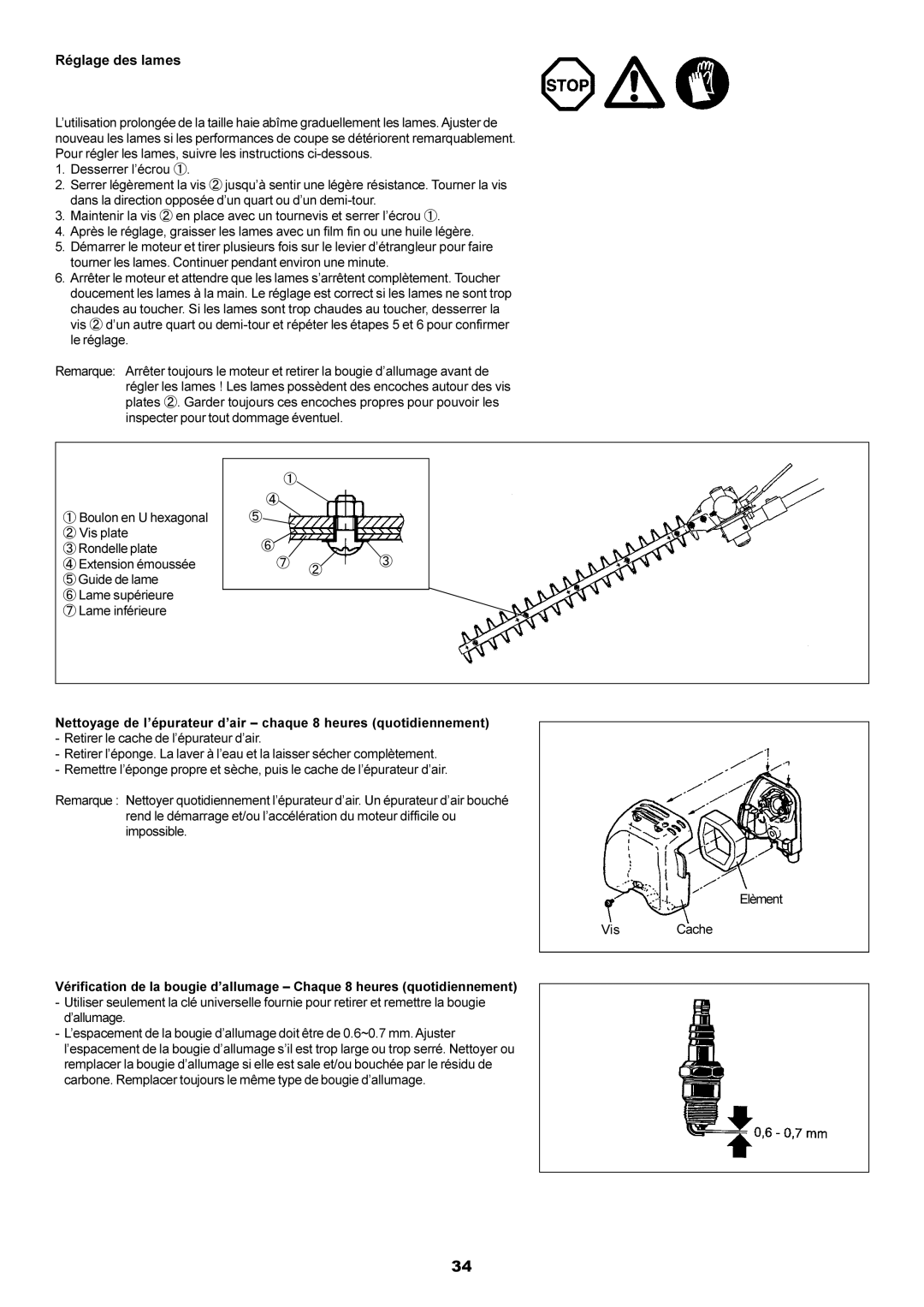 Dolmar MH-2556 instruction manual Réglage des lames 