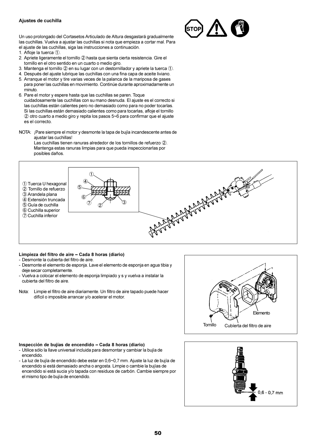 Dolmar MH-2556 instruction manual Ajustes de cuchilla 